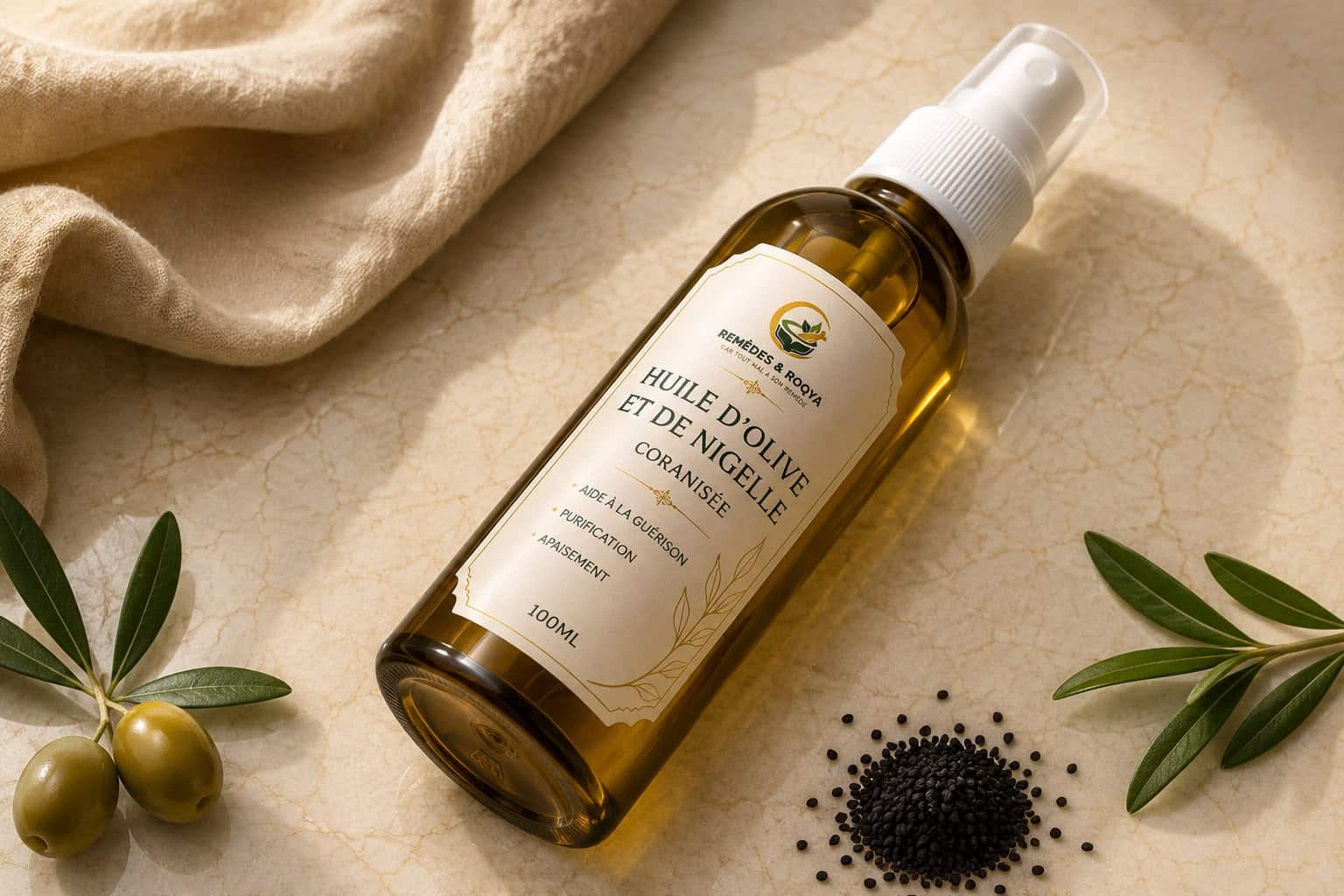 Huile d'olive et de nigelle coranisée - remèdes et roqya